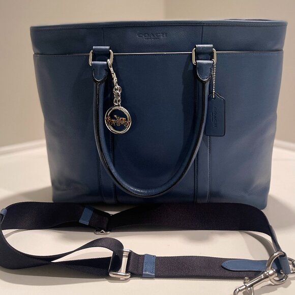 COACH Leather Business Tote.- Blue - Picture 1 of 9